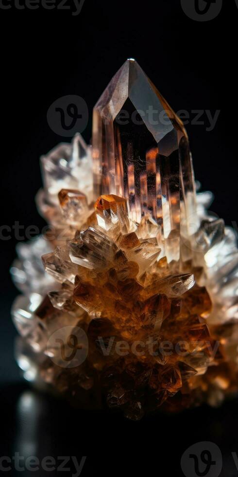 Closeup photo of crystal mineral stone, macro. Generative AI