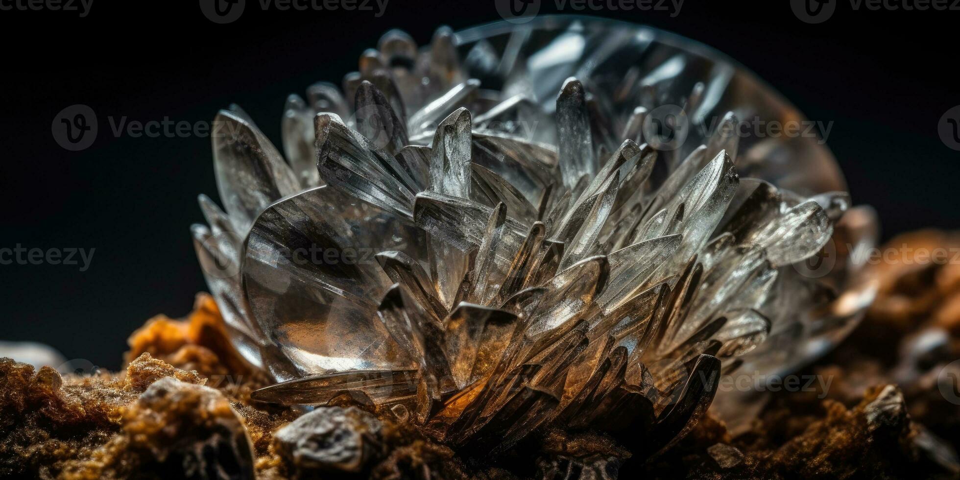 Closeup photo of crystal mineral stone, macro. Generative AI