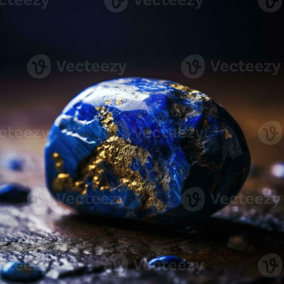 Closeup photo of lapis lazuli mineral stone, macro. Generative AI