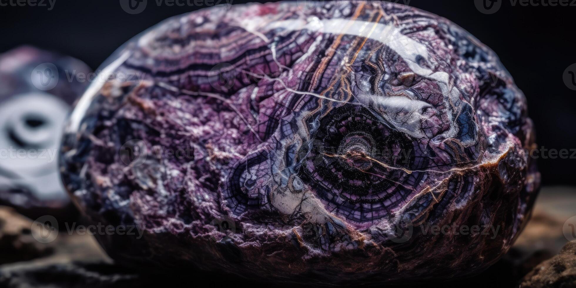 Photo of the mineral stone charoite close-up, macro. Generative AI