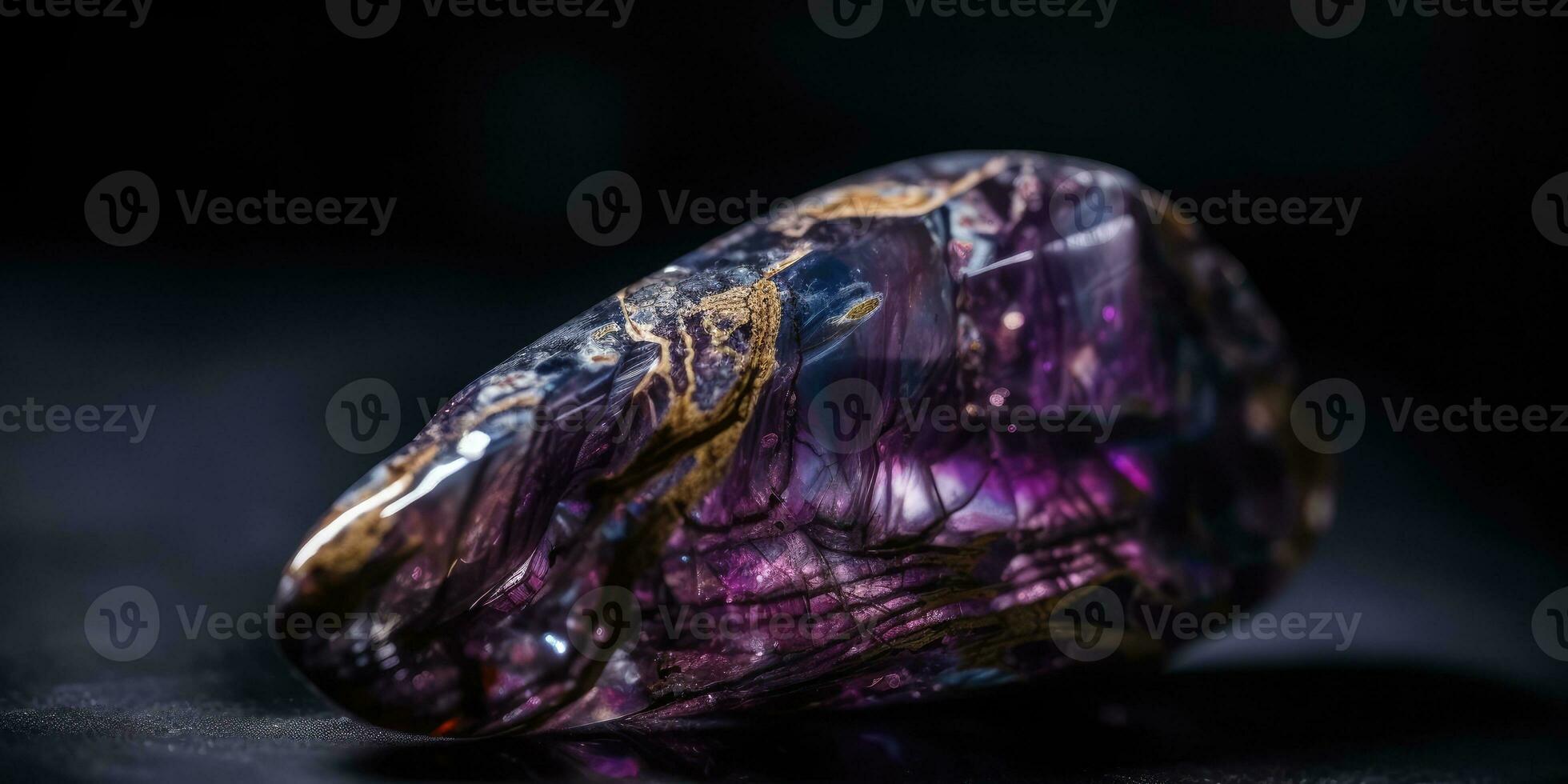 Photo of the mineral stone charoite close-up, macro. Generative AI