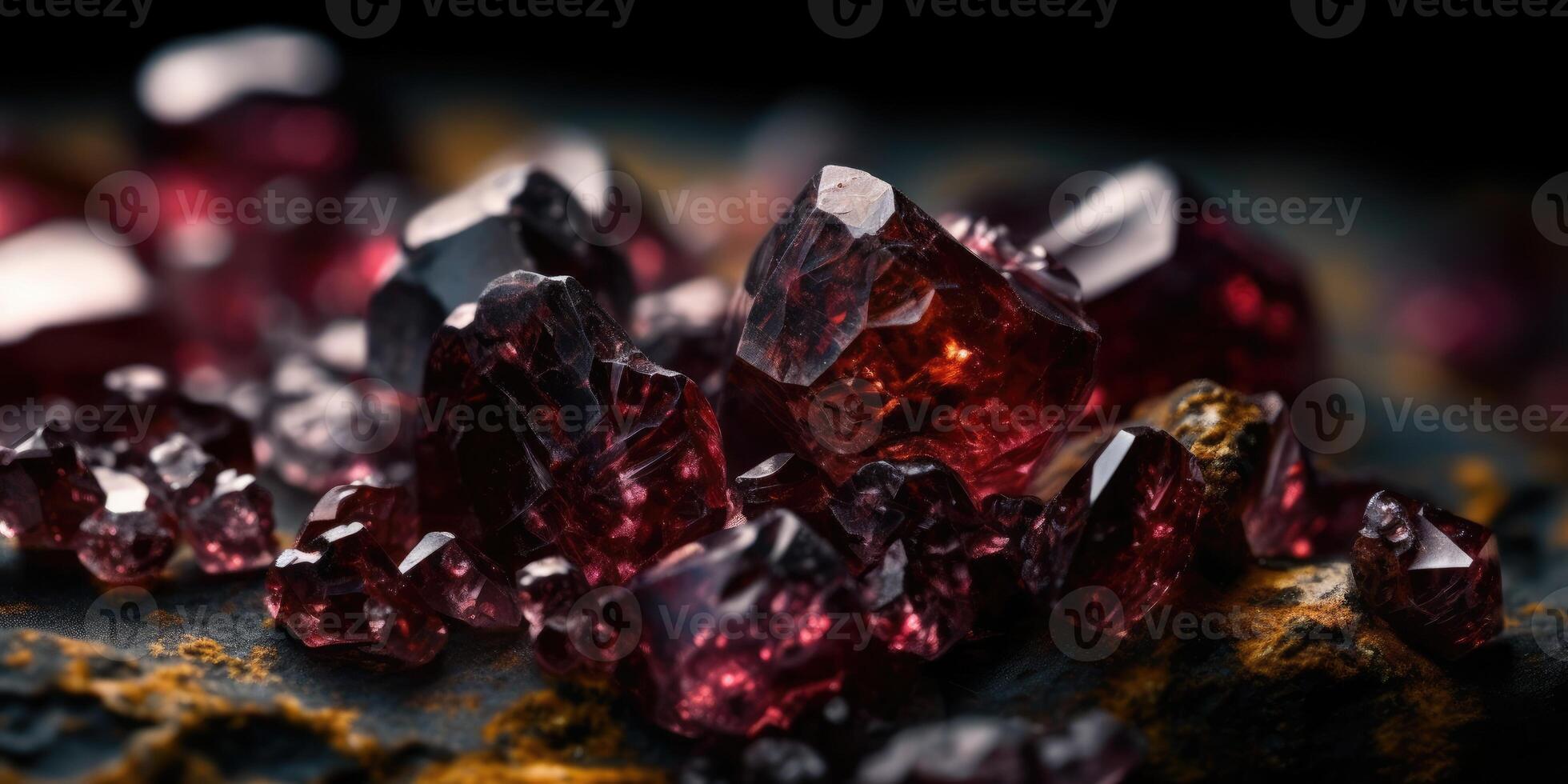 Close-up photo of the mineral stone garnet, macro. Generative AI