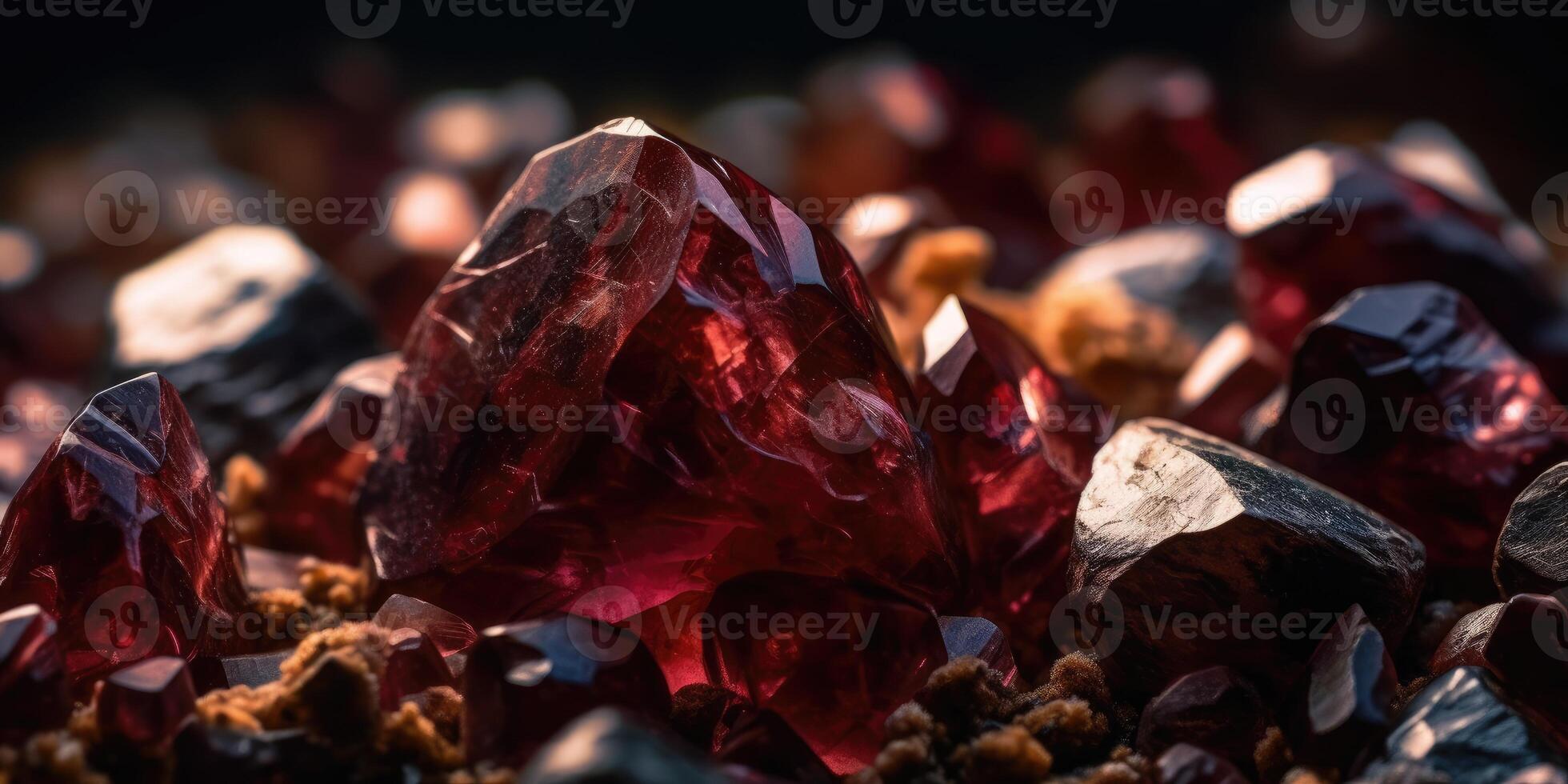 Close-up photo of the mineral stone garnet, macro.