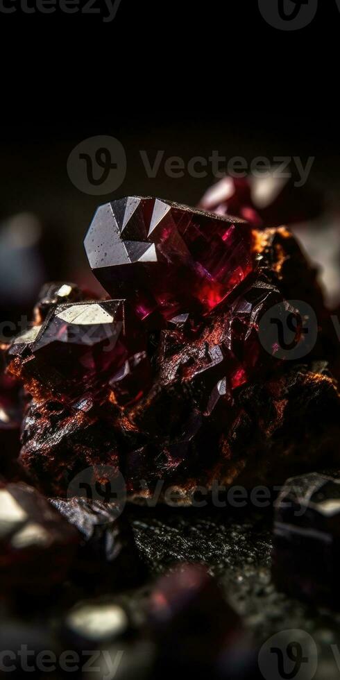 de cerca foto de el mineral Roca granate, macro. generativo ai
