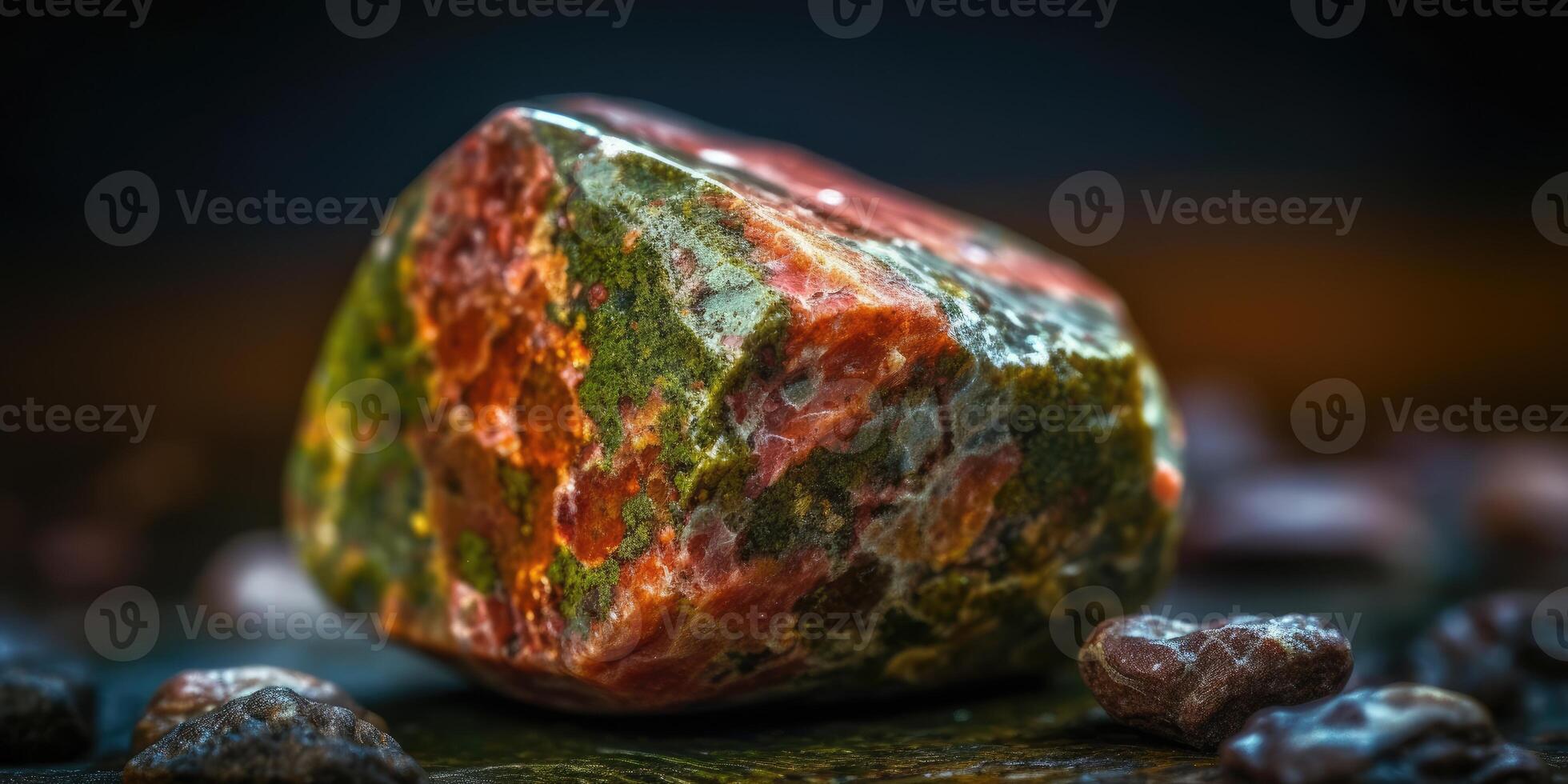 Photo of the mineral stone unakite close-up, macro. Generative AI