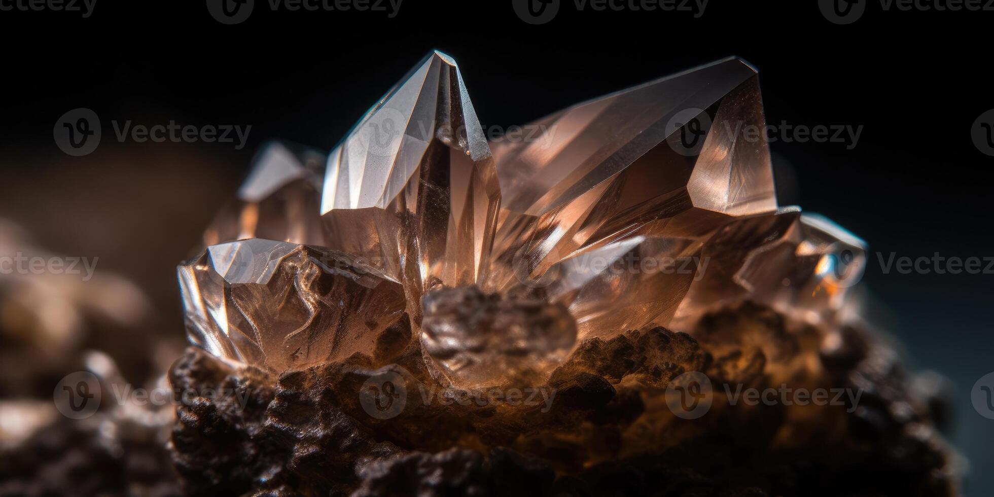 Closeup photo of mineral smoky quartz, macro. Generative AI