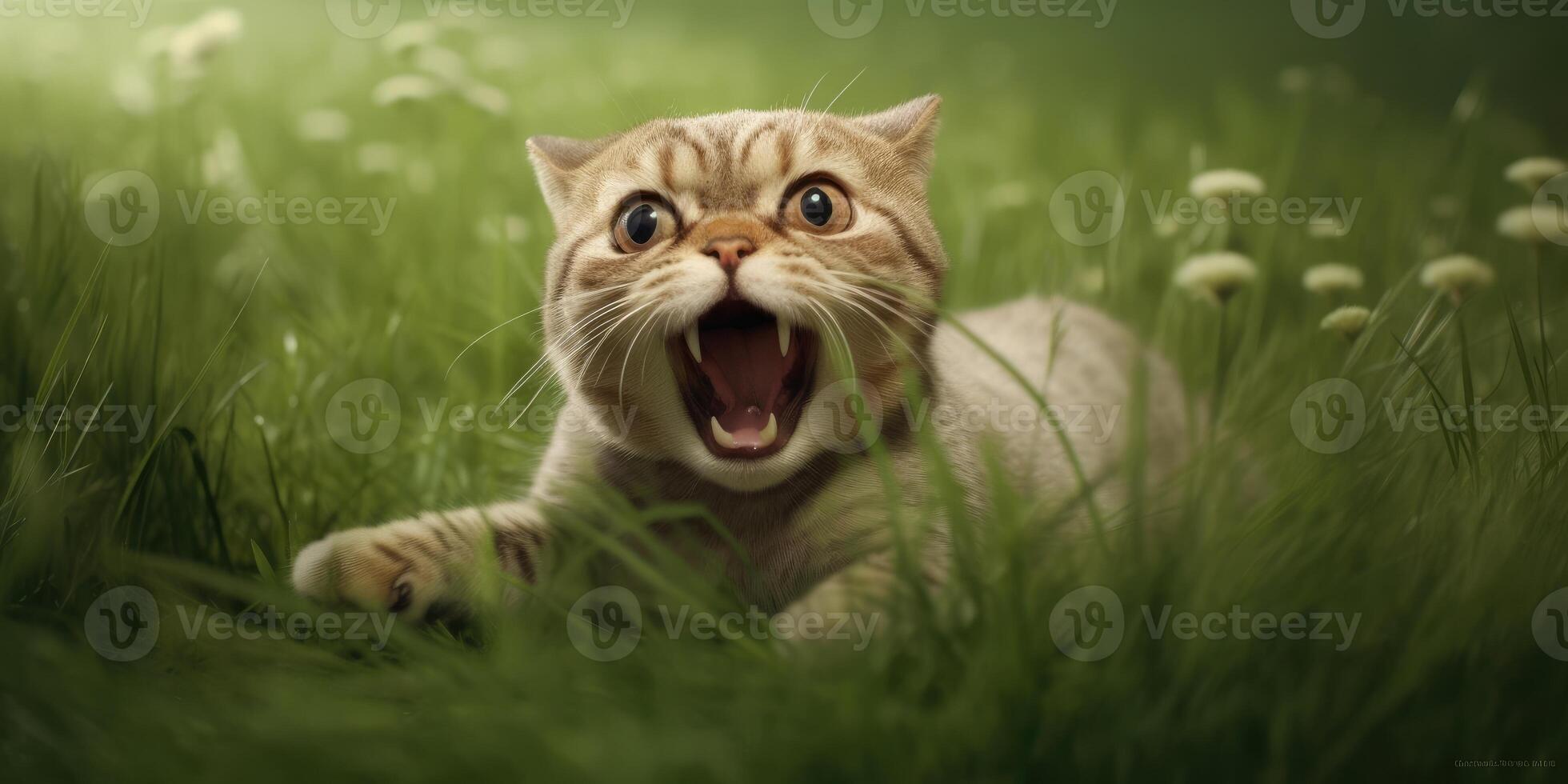 Funny cat in the garden on a summer day. photo