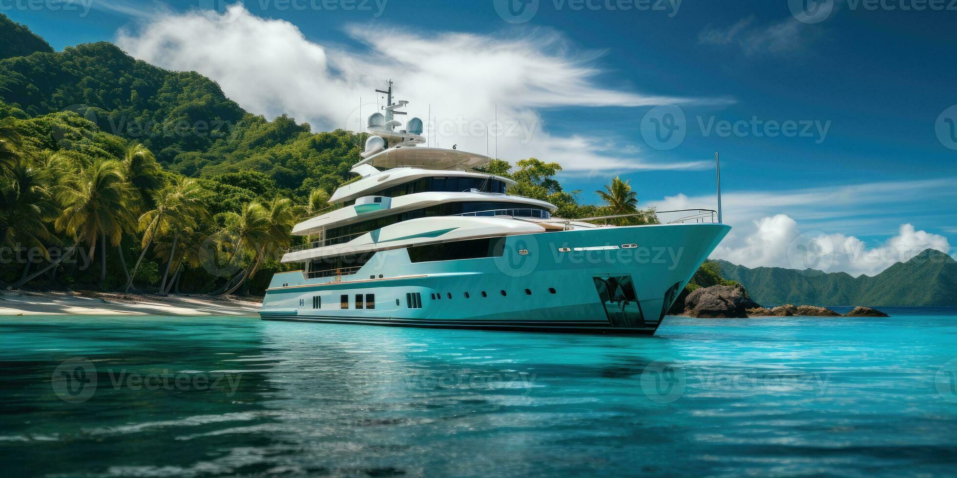 Beautiful yacht on the Cote d'Azur. Ocean. Generative AI photo
