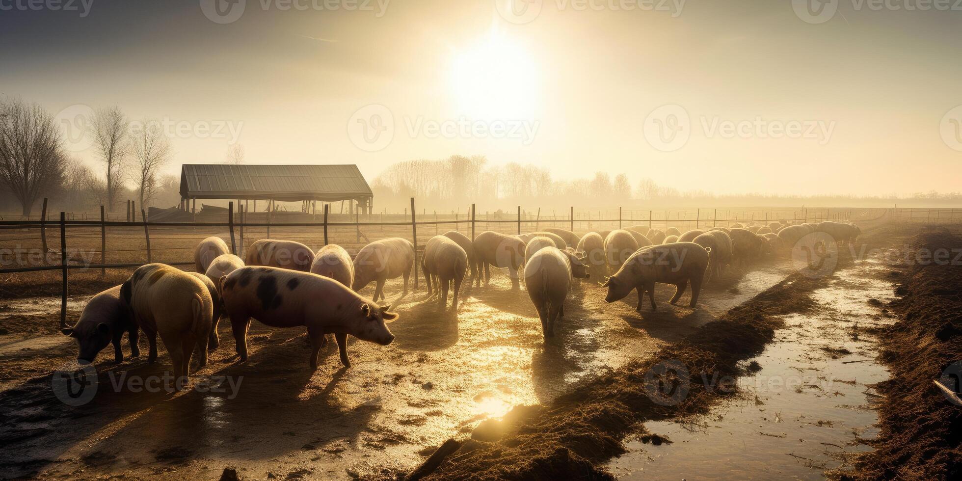 Cute happy lamb on the field, sheep. Generative AI photo