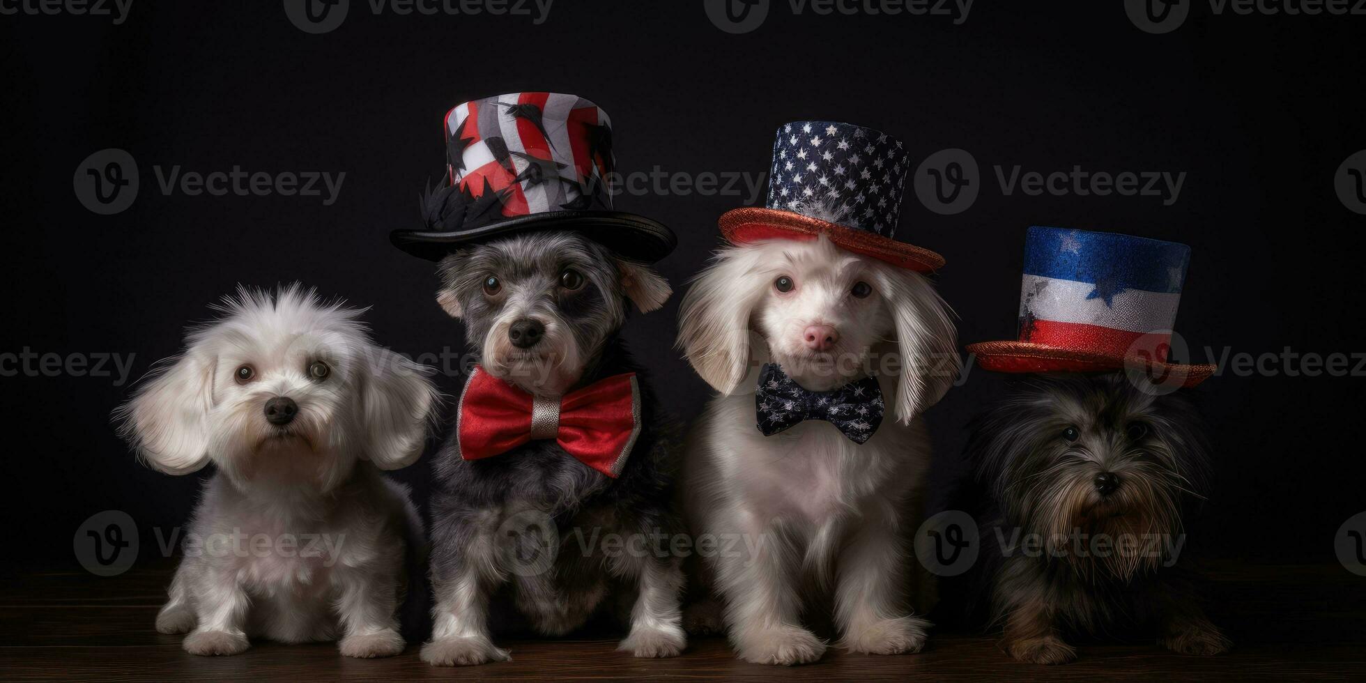 Cute dog dressed in US national colors. July 4th is Independence Day of the United States of America. Generative AI photo