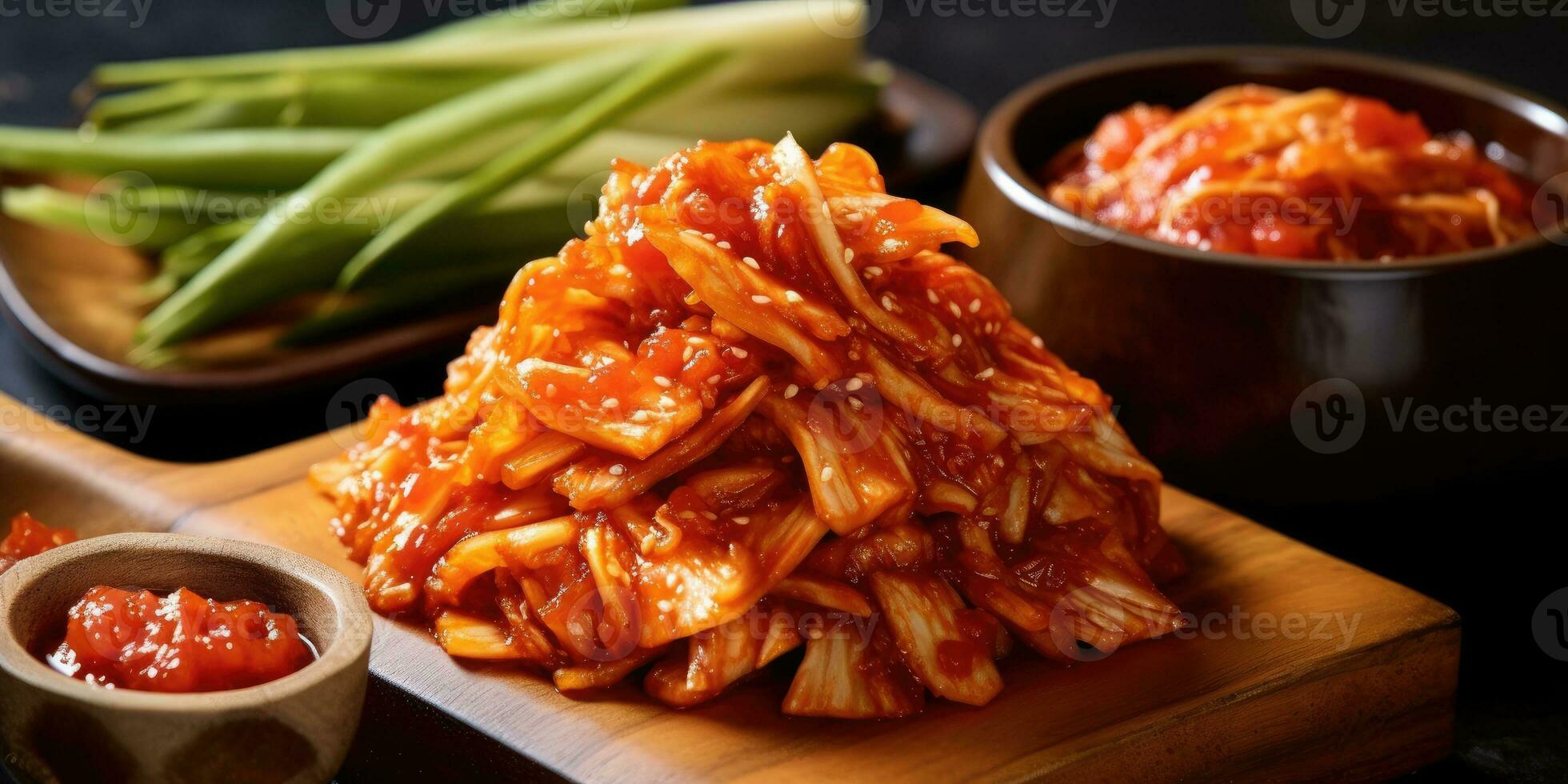 Delicious Kimchi dish in Korean restaurant. Generative AI photo