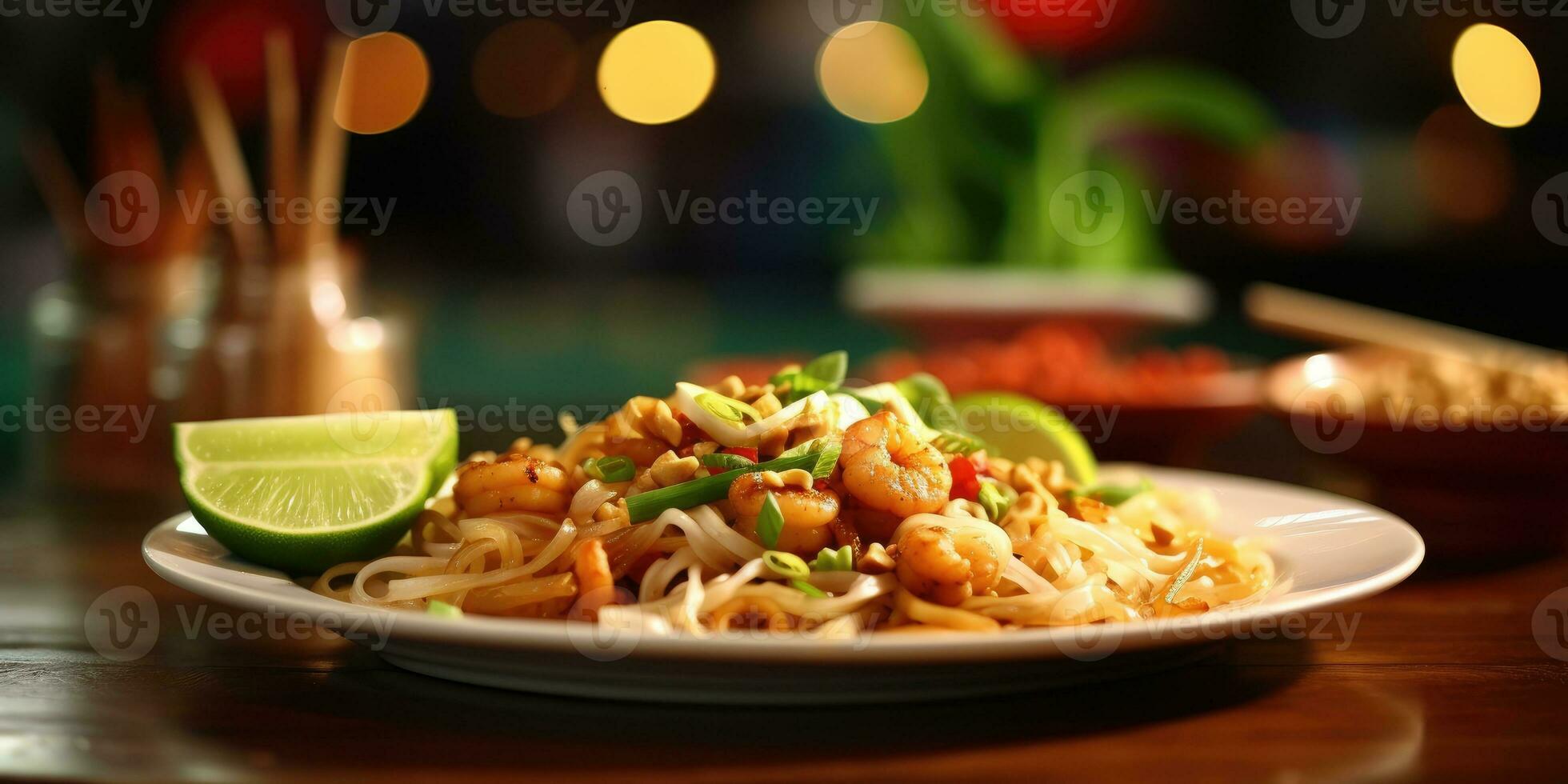 Delicious Pad Thai noodle dish in a Thai restaurant. Generative AI photo