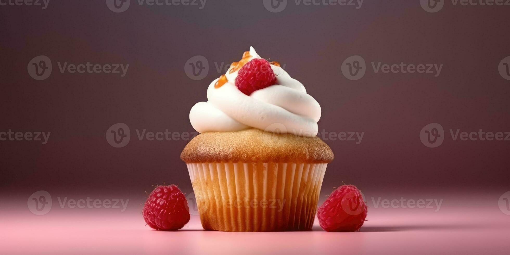 Delicious cupcakes. Appetizing cupcakes on a pastel background. Generative AI photo