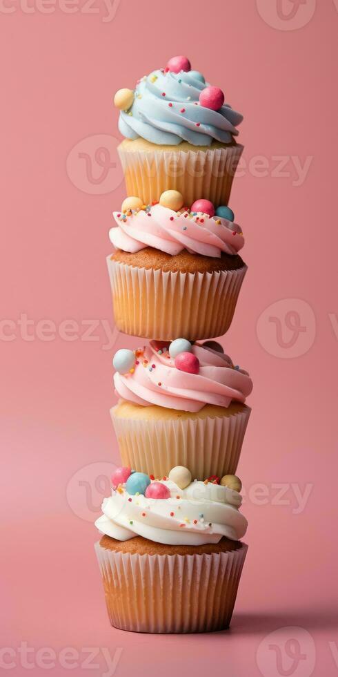 Delicious cupcakes. Appetizing cupcakes on a pastel background. Generative AI photo