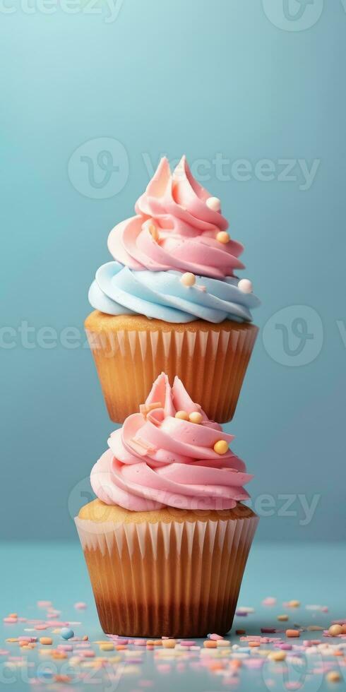 Delicious cupcakes. Appetizing cupcakes on a pastel background. Generative AI photo