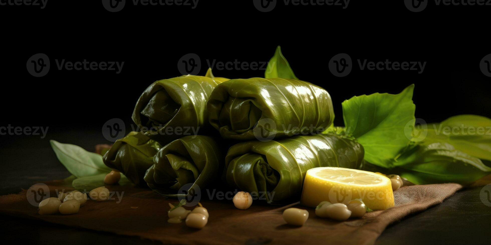 Dolma close-up. A national dish. Dolma, cabbage rolls, sarmale. Generative AI photo