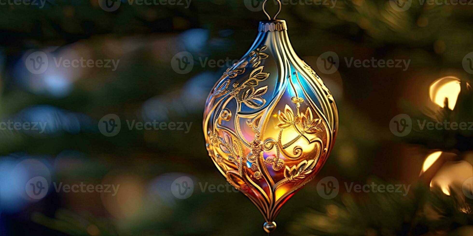 Gorgeous Christmas decorations on the Christmas tree. Christmas theme. Generative AI photo