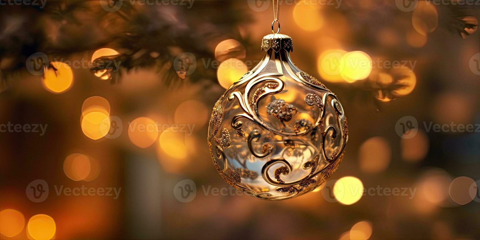 Gorgeous Christmas decorations on the Christmas tree. Christmas theme. Generative AI photo