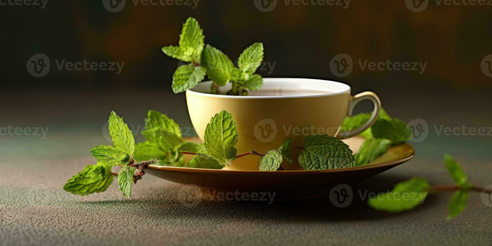 A cup of fragrant tea on the table close-up. Herb tea. Generative AI photo