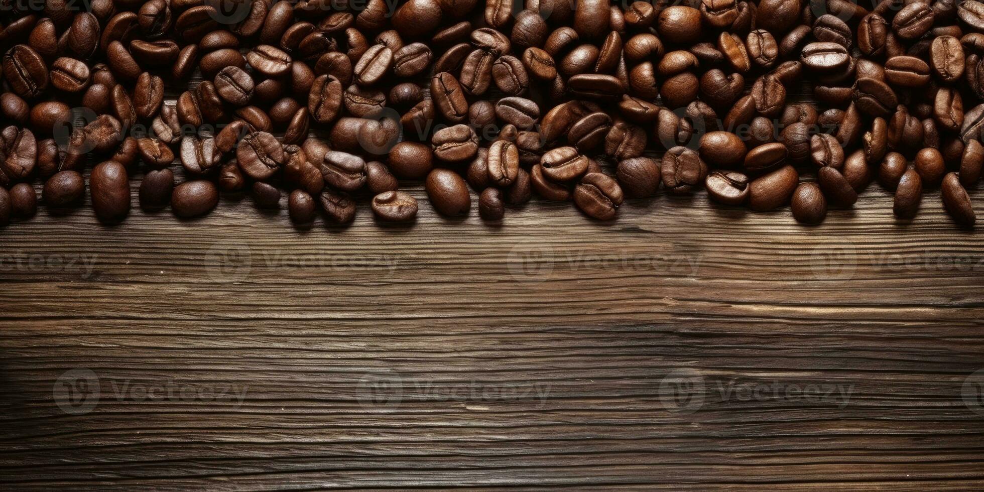 café frijoles en el mesa de cerca. café en un de madera mesa. generativo ai foto