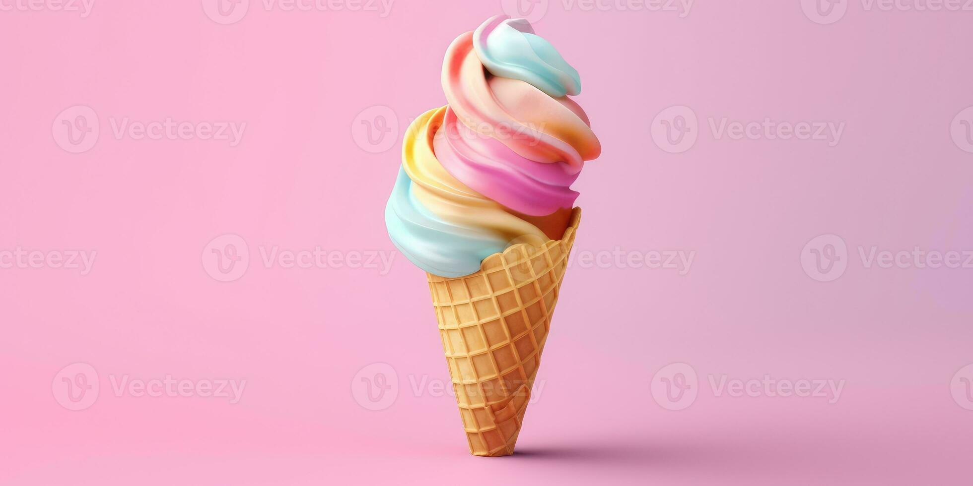 Delicious, appetizing ice cream in a cone, close-up. Generative AI photo