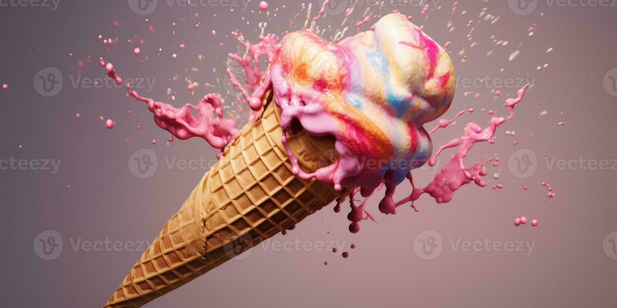 Delicious, appetizing ice cream in a cone, close-up. Generative AI photo