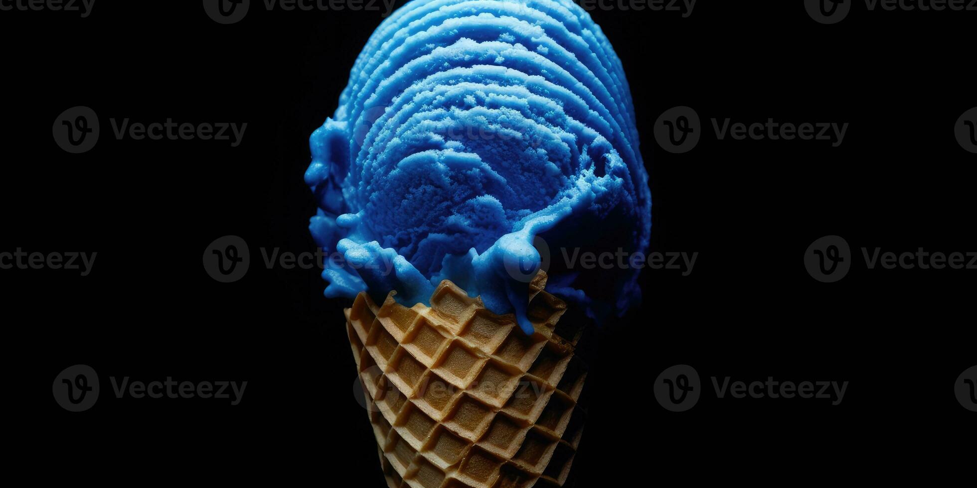 Delicious, appetizing ice cream in a cone, close-up. Generative AI photo