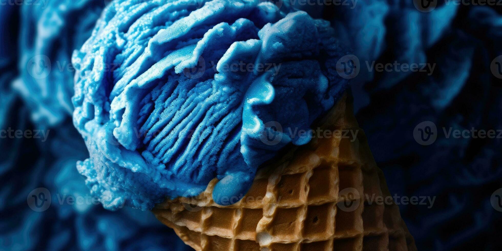 Delicious, appetizing ice cream in a cone, close-up. Generative AI photo