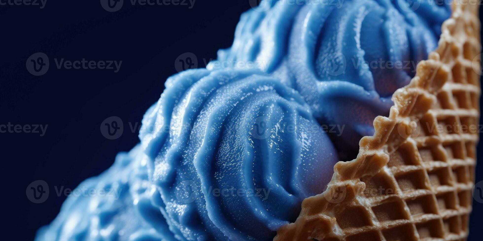 Delicious, appetizing ice cream in a cone, close-up. Generative AI photo