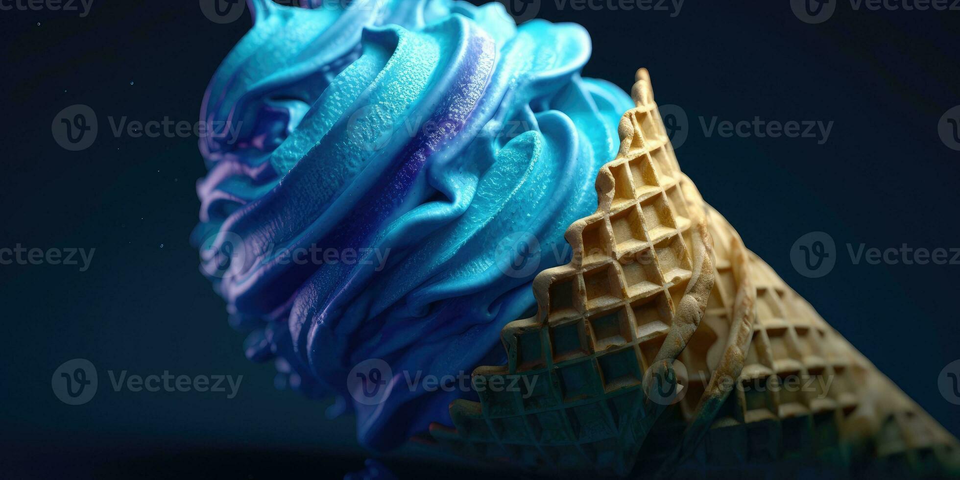 Delicious, appetizing ice cream in a cone, close-up. Generative AI photo