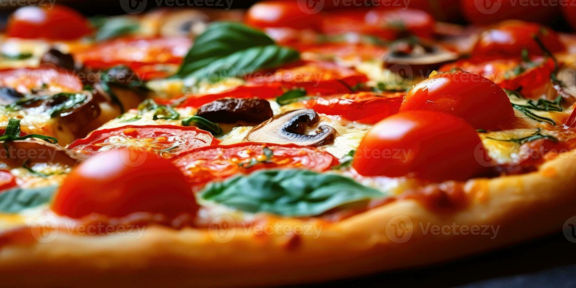 sabroso italiano Pizza de cerca. generativo ai foto