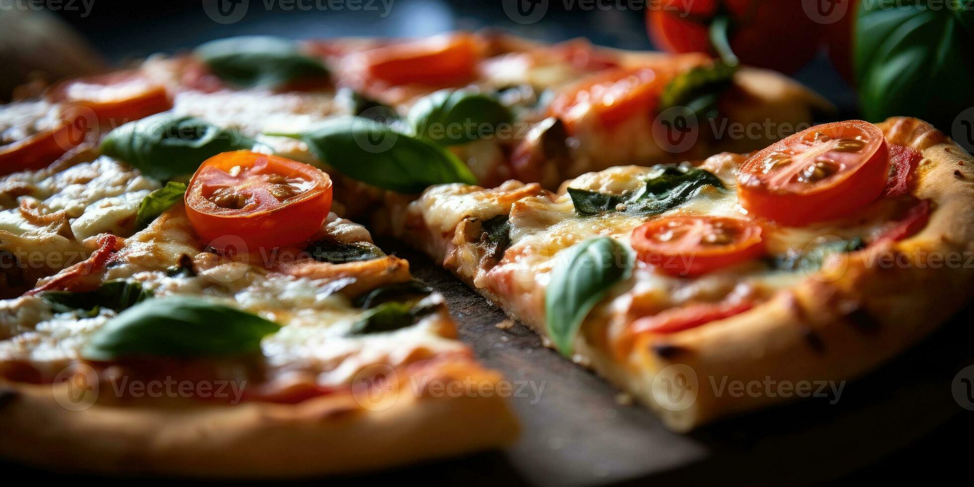 sabroso italiano Pizza de cerca. generativo ai foto