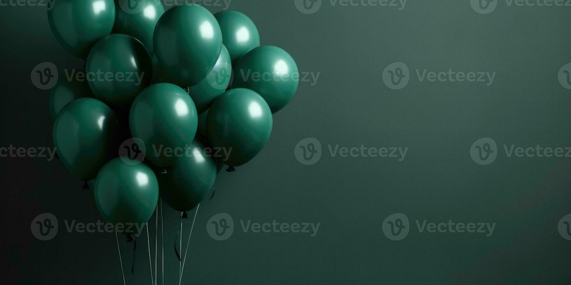 Green balloons on a green background, with space for text. The banner is green. Generative AI photo