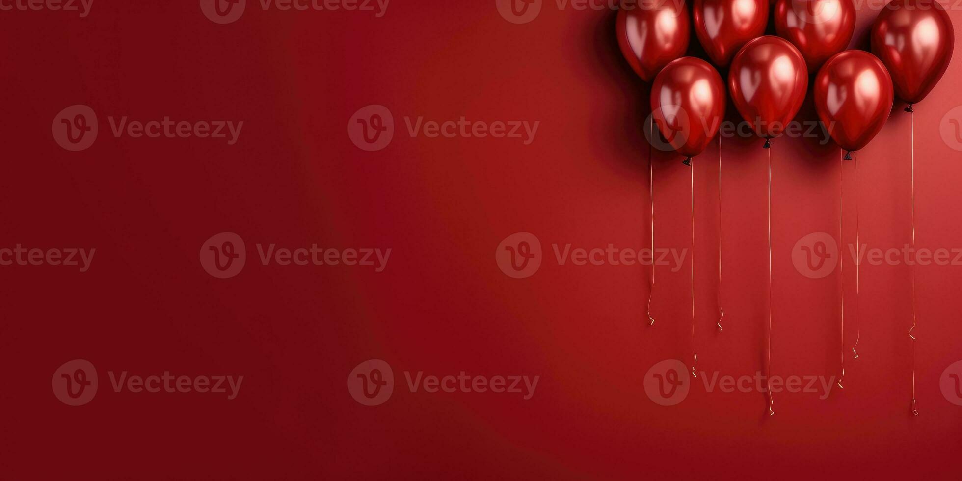 Red balloons on a red background, with space for text. The banner is red. Generative AI photo