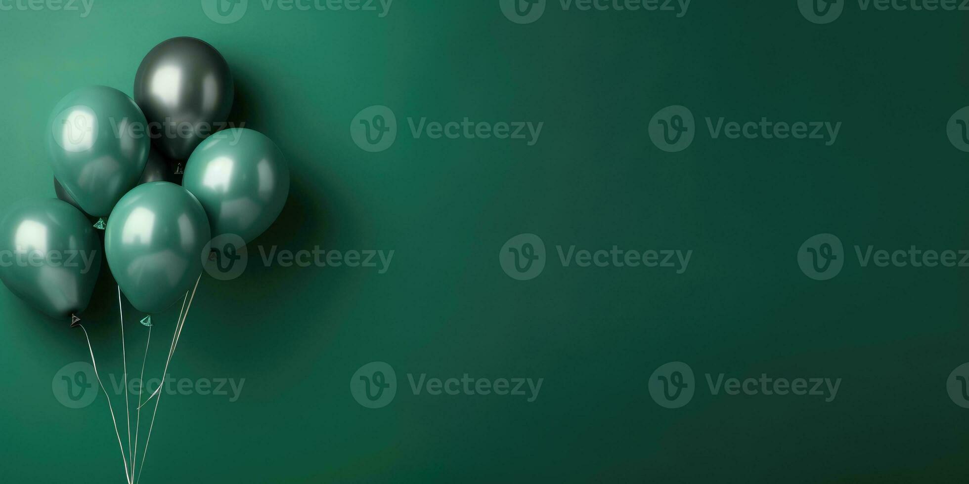 Green balloons on a green background, with space for text. The banner is green. Generative AI photo