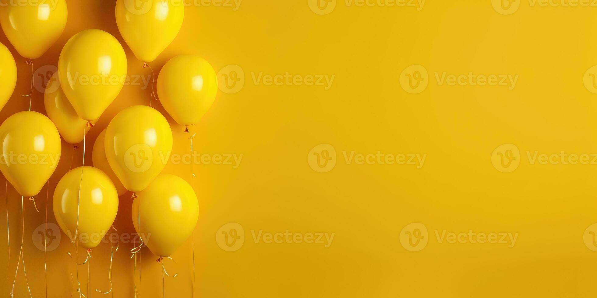 Bright yellow balloons on a yellow background, with a place for text. The banner is yellow. Generative AI photo