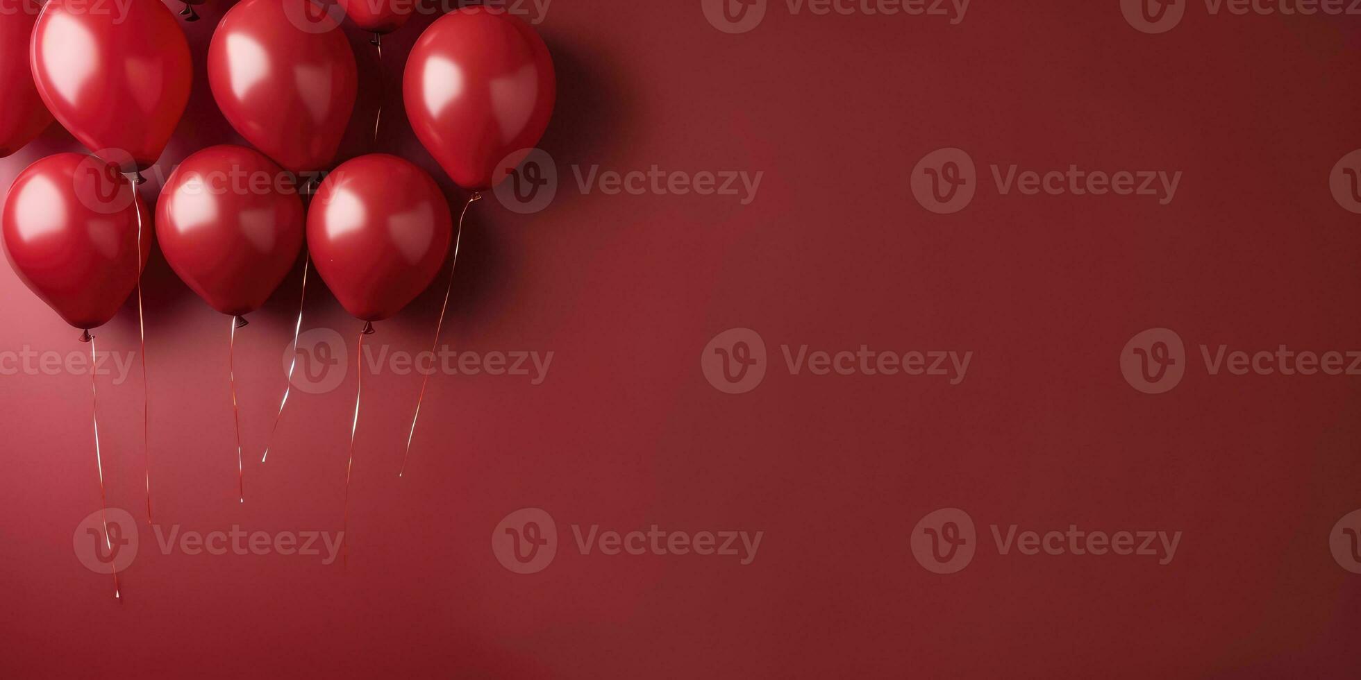 Red balloons on a red background, with space for text. The banner is red. Generative AI photo