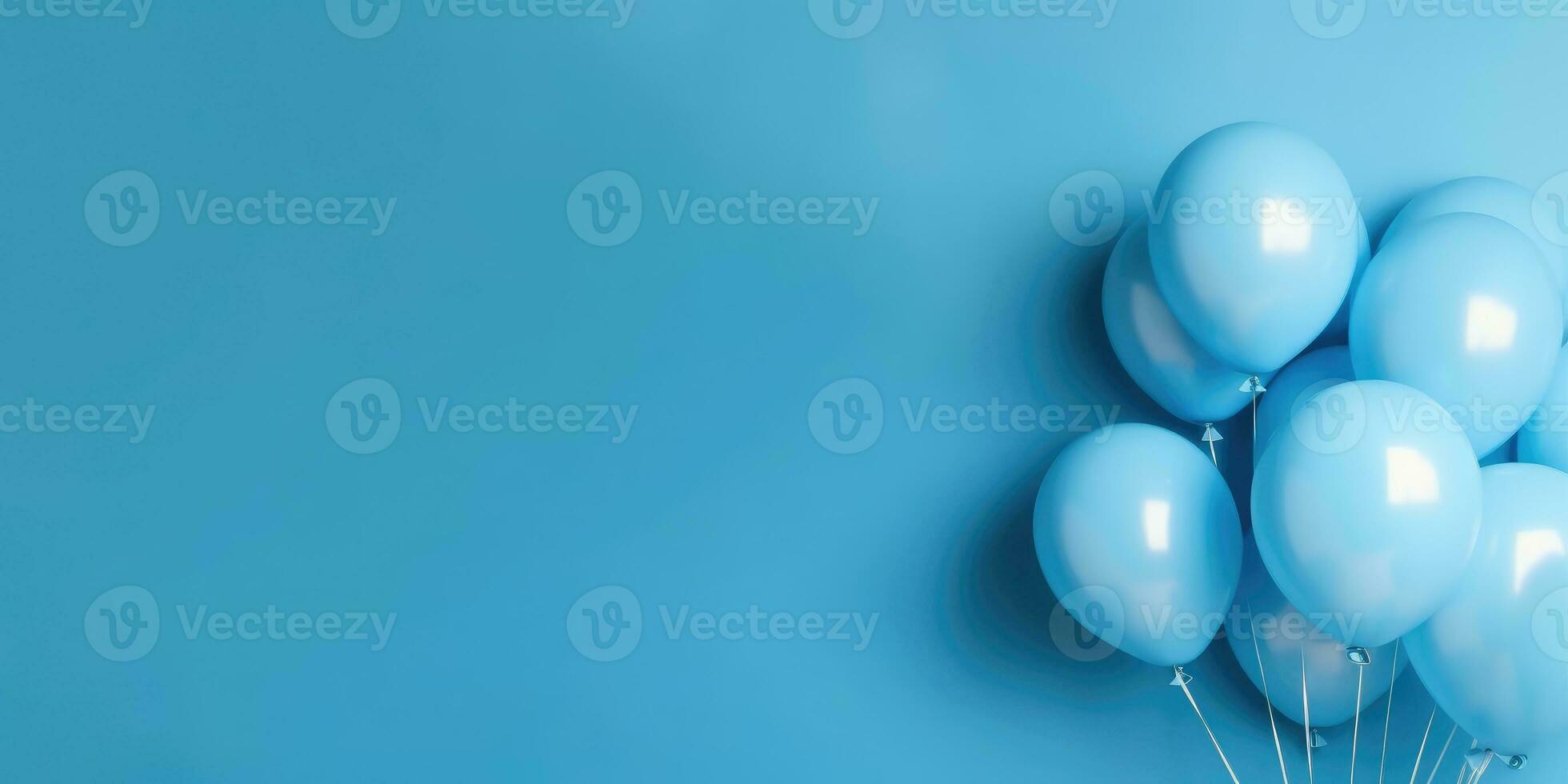 blue balloons on a blue background, with place for text. The banner is blue. Generative AI photo