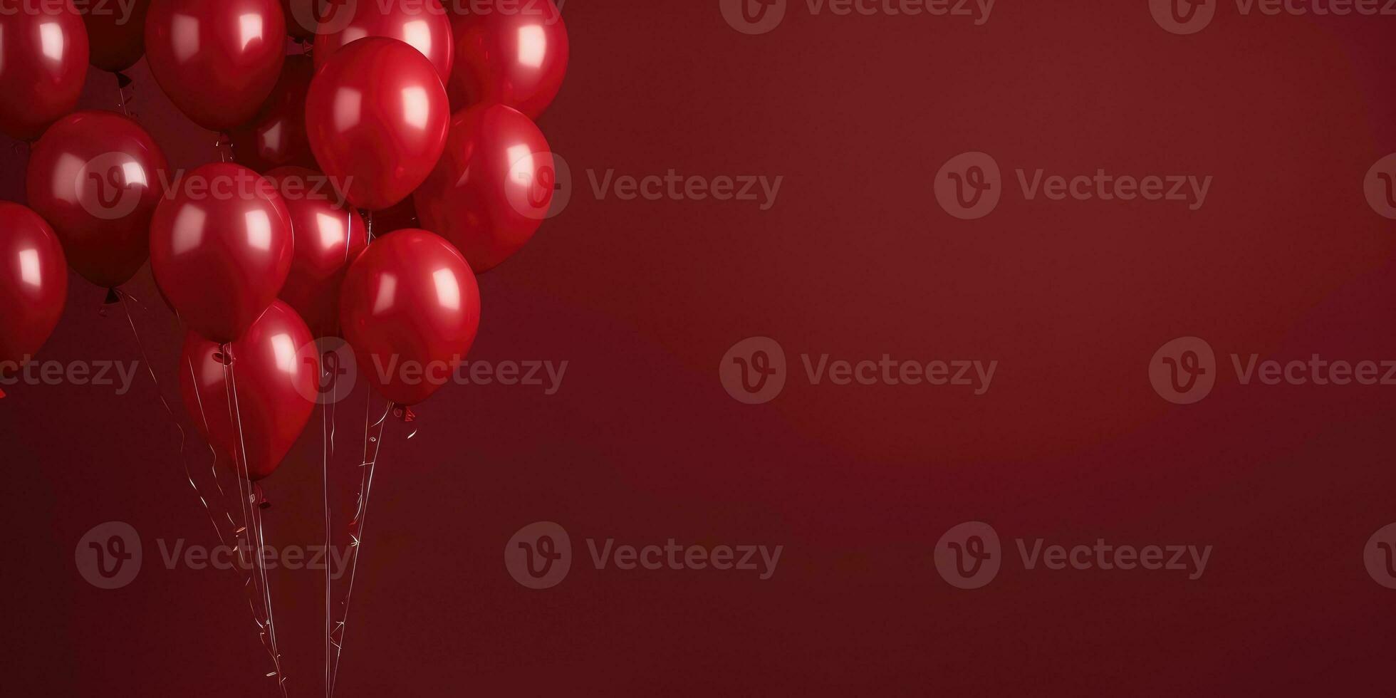 Red balloons on a red background, with space for text. The banner is red. Generative AI photo
