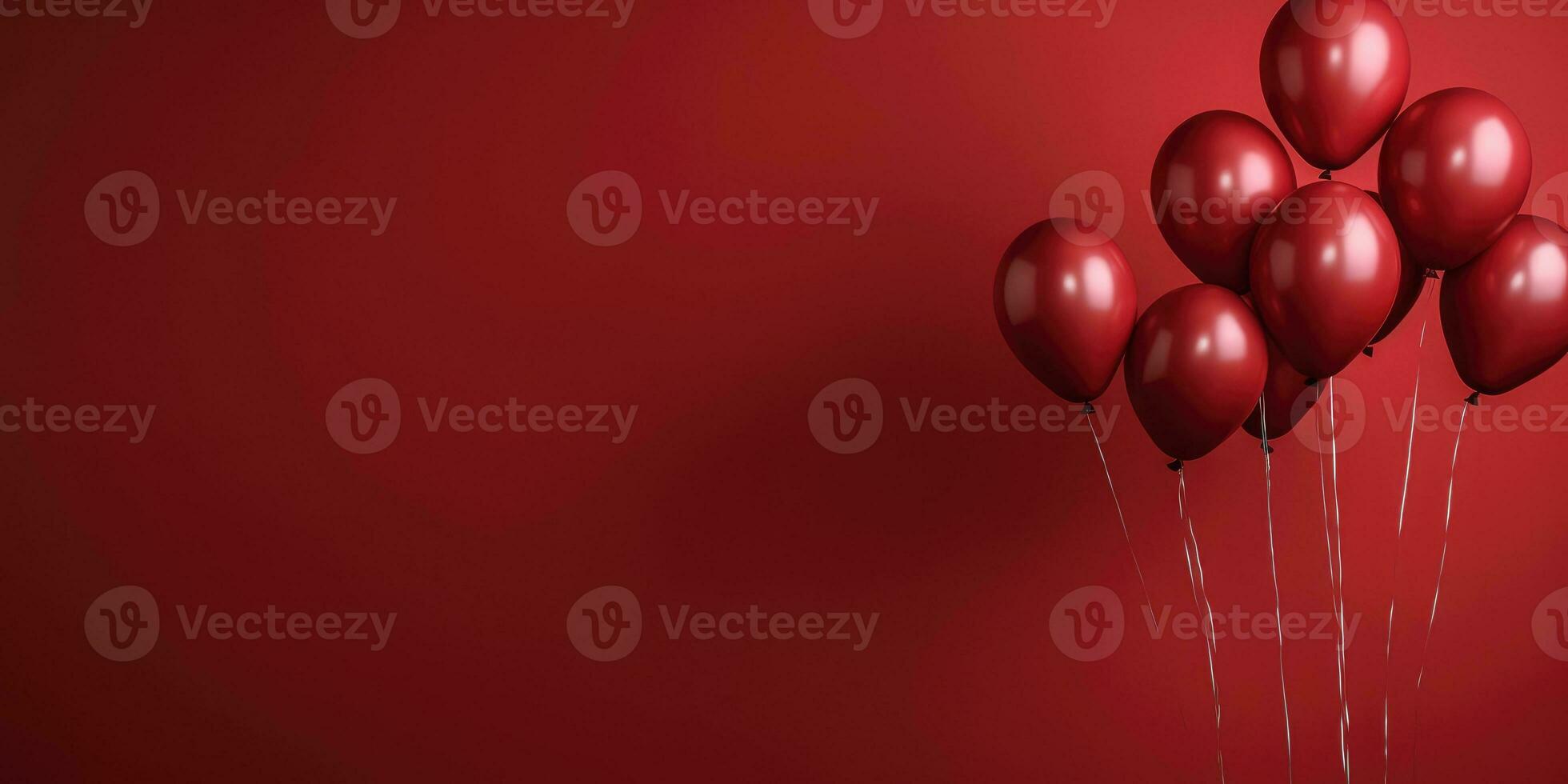 Red balloons on a red background, with space for text. The banner is red. Generative AI photo