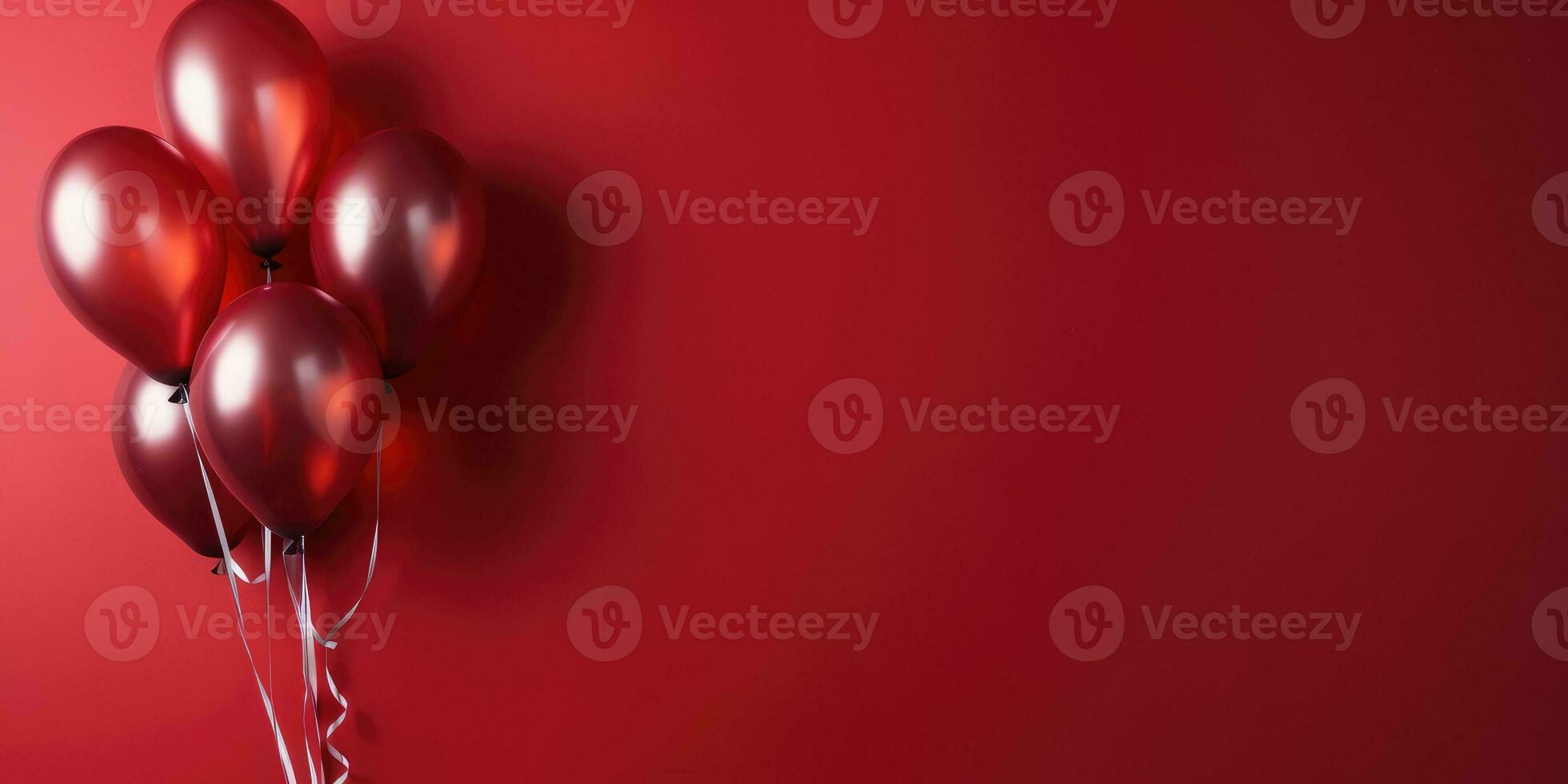 Red balloons on a red background, with space for text. The banner is red. Generative AI photo