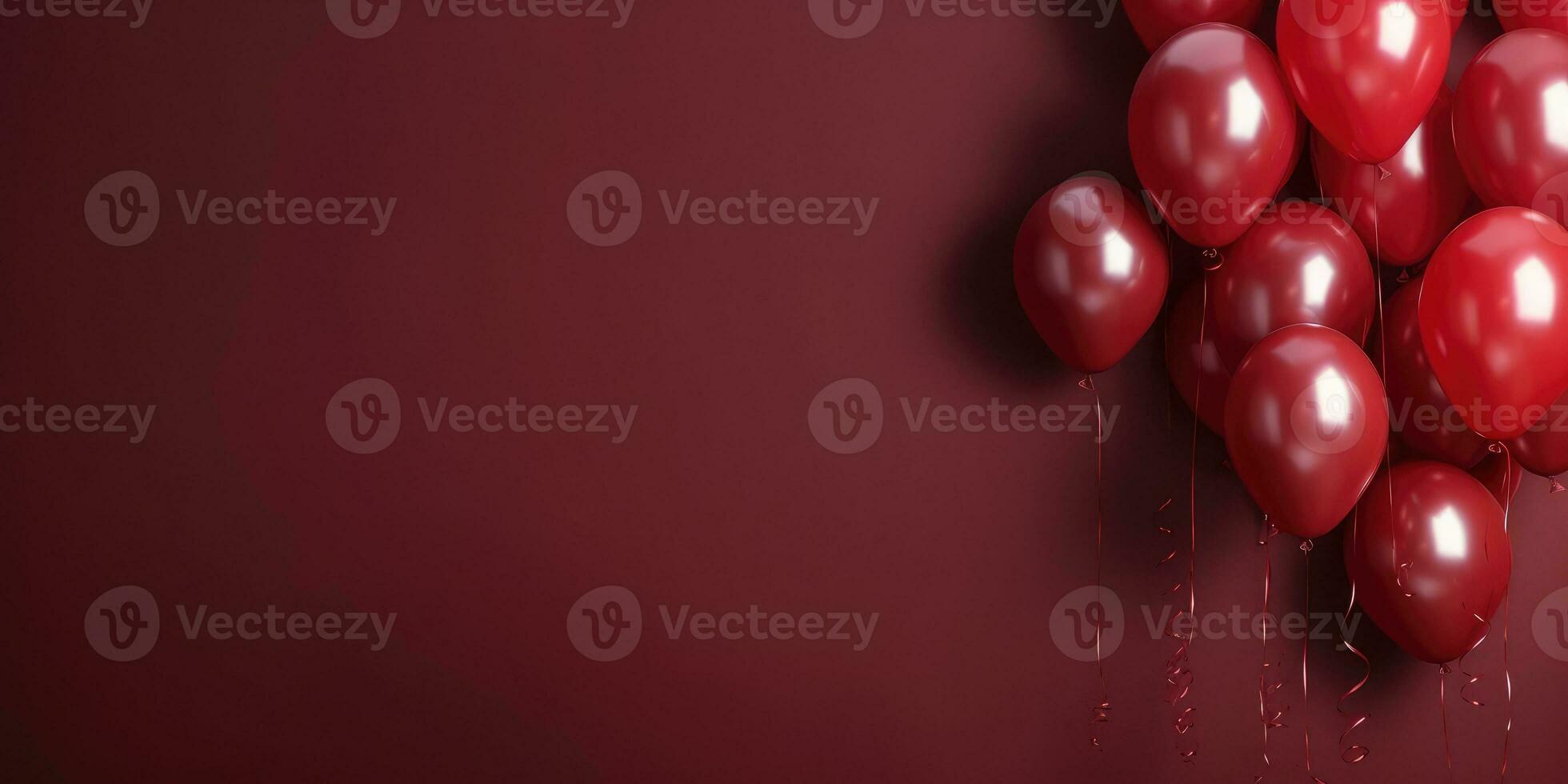 Red balloons on a red background, with space for text. The banner is red. Generative AI photo