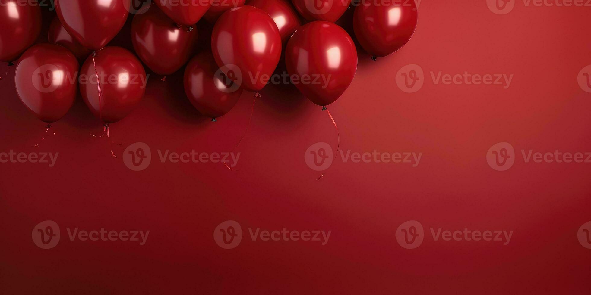 Red balloons on a red background, with space for text. The banner is red. Generative AI photo