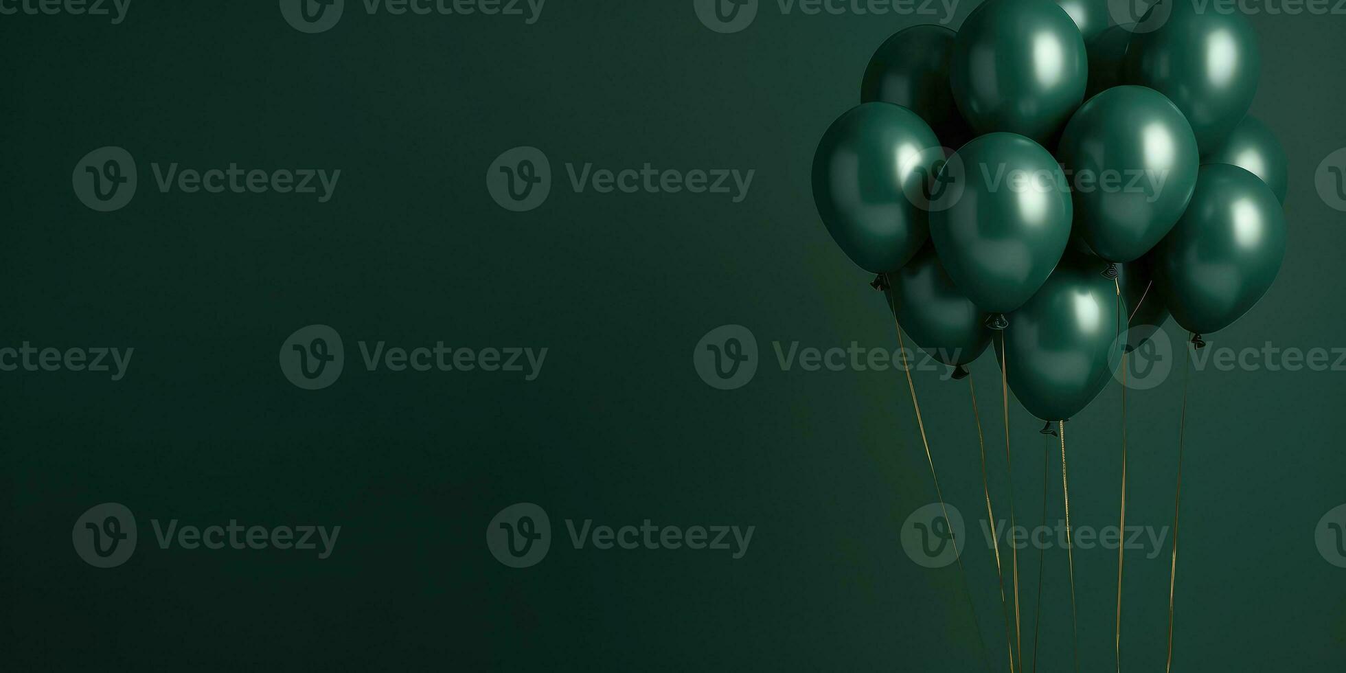 Green balloons on a green background, with space for text. The banner is green. Generative AI photo