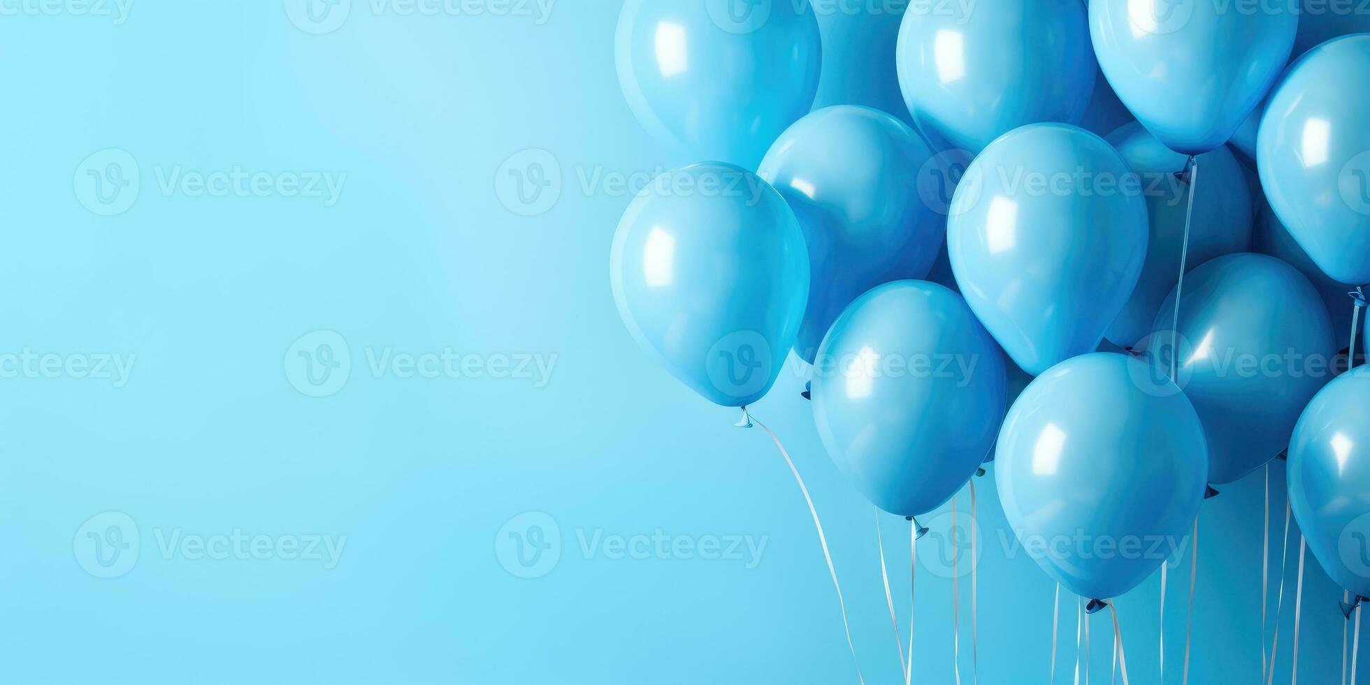 azul globos en un azul fondo, con sitio para texto. el bandera es azul. generativo ai foto