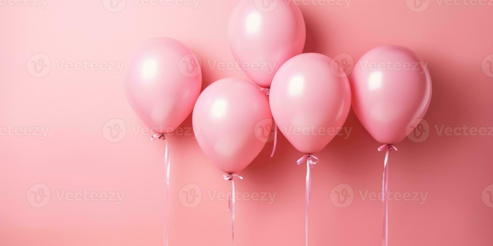 Pink balloons on a pink background, with space for text. Banner pink. Generative AI photo