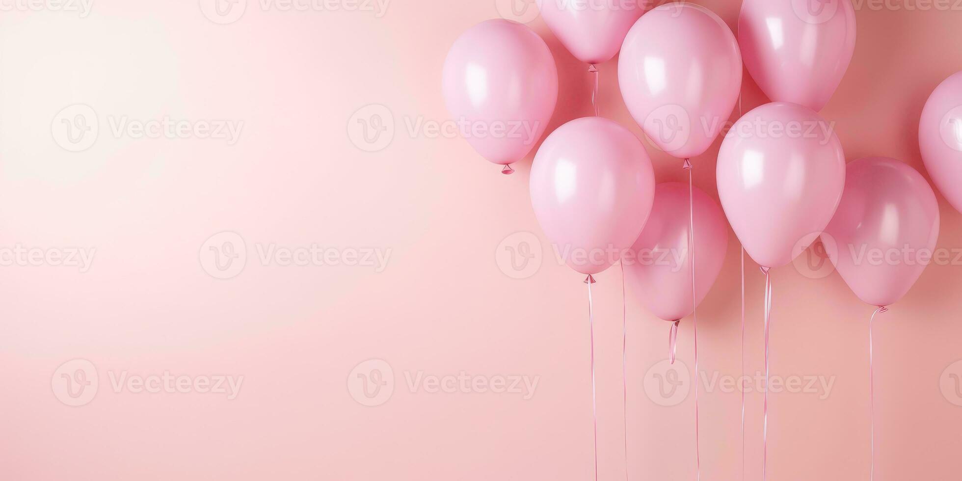 Pink balloons on a pink background, with space for text. Banner pink. Generative AI photo