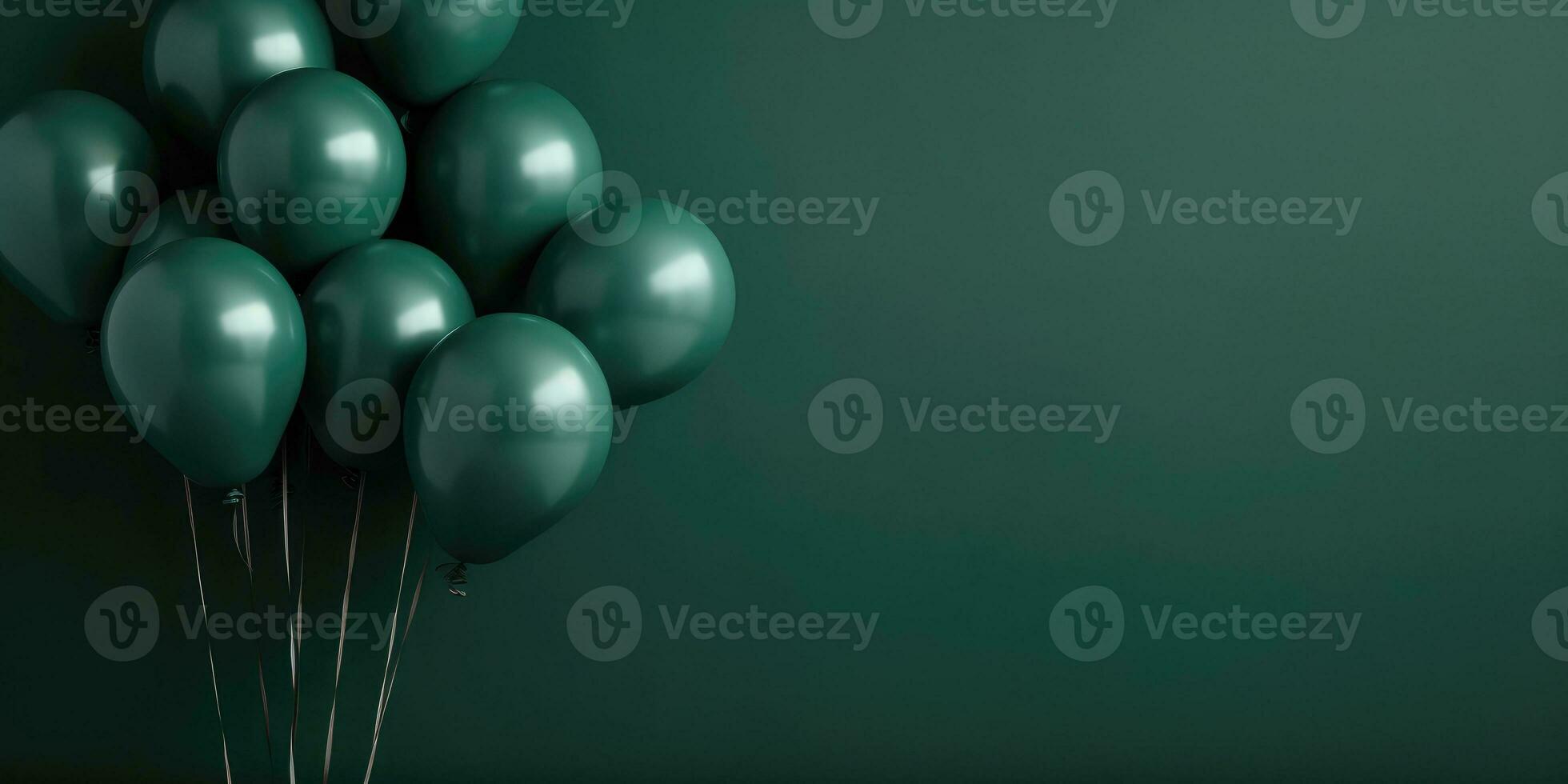 Green balloons on a green background, with space for text. The banner is green. Generative AI photo
