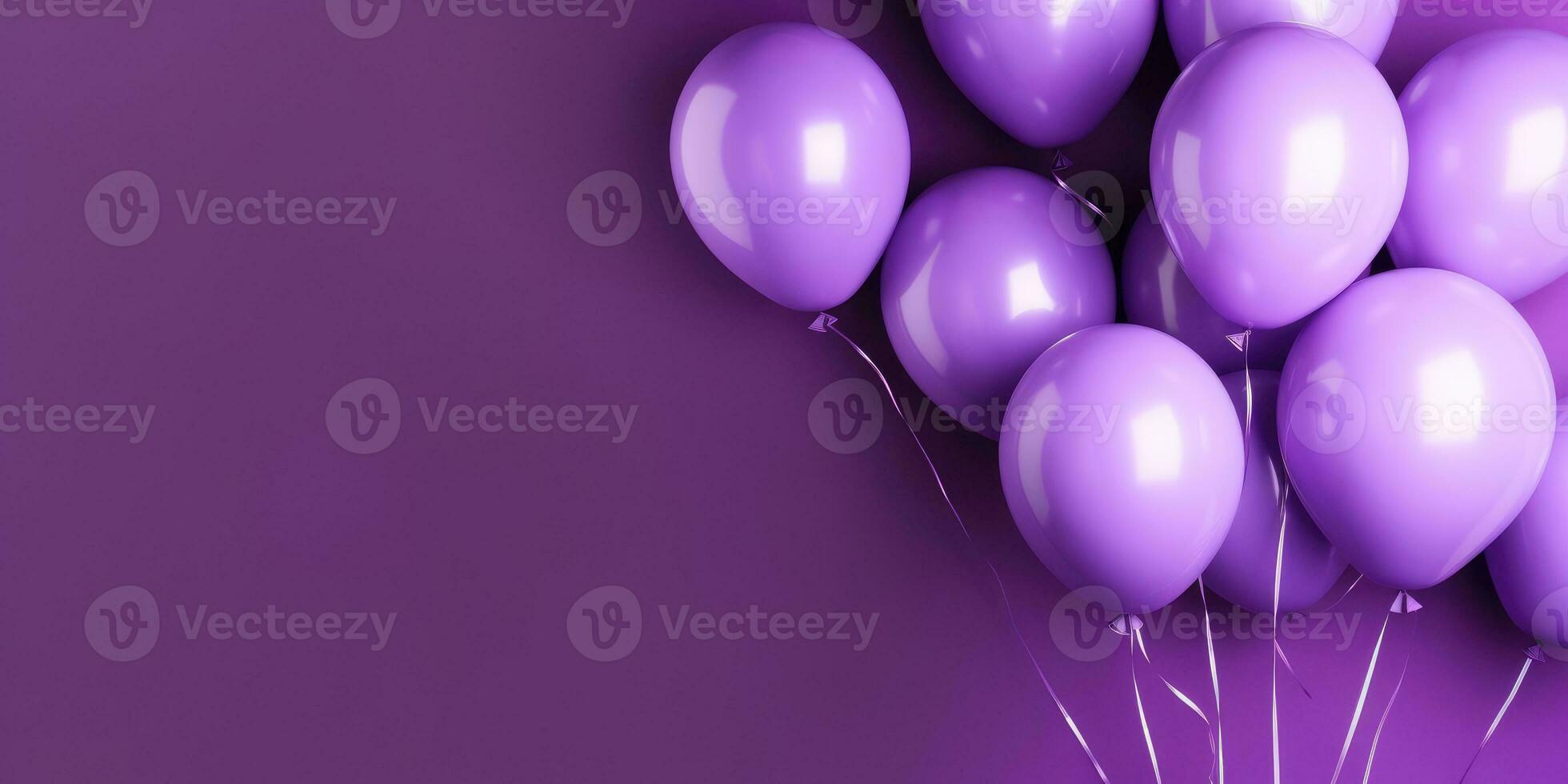 púrpura globos en un púrpura fondo, con espacio para texto. púrpura bandera. generativo ai foto