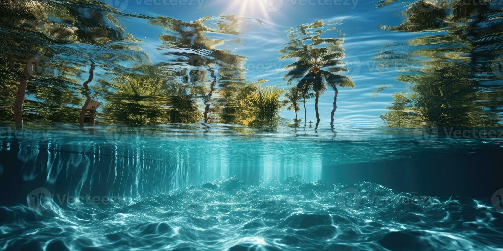 Beautiful outdoor pool in the tropics. Relax. Generative AI photo